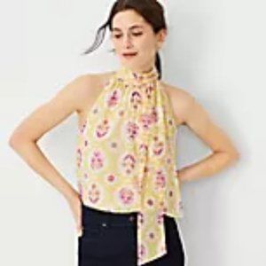 Ann Taylor Bow‎ Tie Shimmer Halter Top Purple, Yellow, White Sz L- NWT